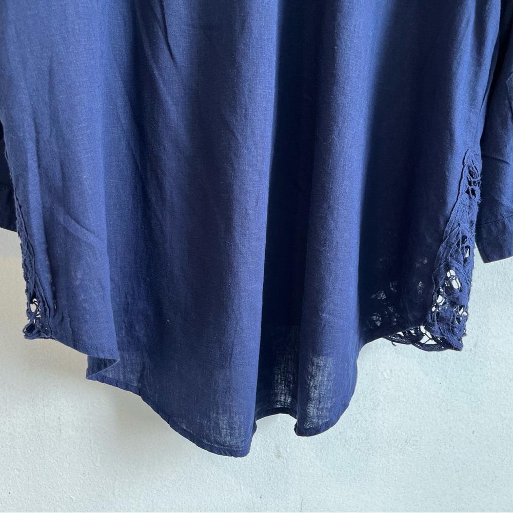 Penningtons Navy Linen Blend Blouse with Lace Hem - Picture 6 of 16